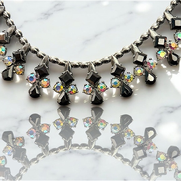 Vintage NY Necklace with AB Rhinestones & Jet Black Crystals - Picture 3 of 11
